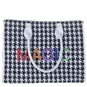 Magic Hill Mercantile Houndstooth Tote Bag Rainbow MAGIC Logo Black White NWOT